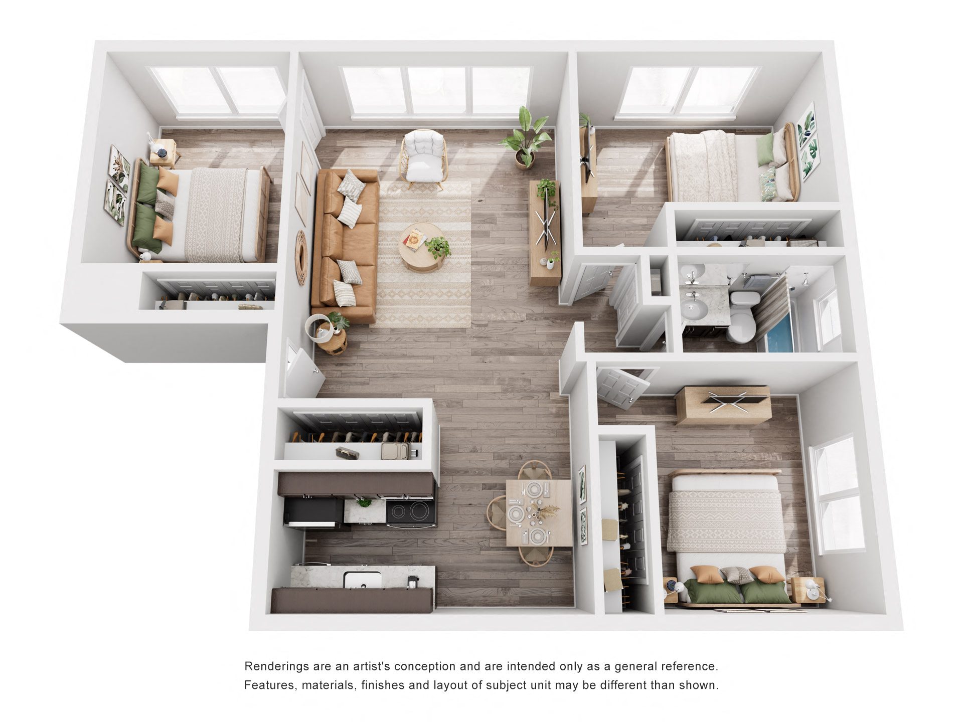Floor plan for 3 beds, 1 bath, 975 sqft
